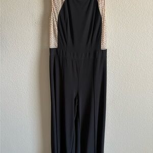 MSK Black and Cream Color Block Jumpsuit with Tapered Legs